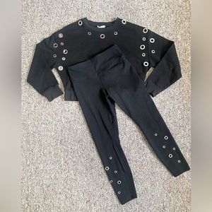 Good American Peepin Grommet Black Sweater + Leggings Set